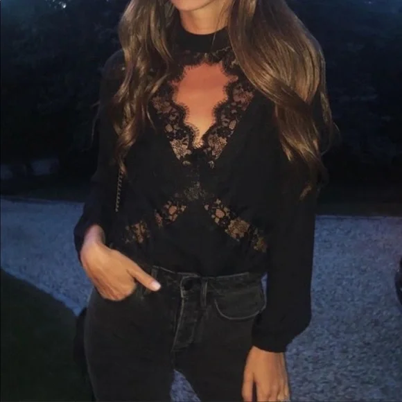 Cami NYC The Skylar Black Lace Long Sleeve Top Blouse XS - Picture 2 of 7